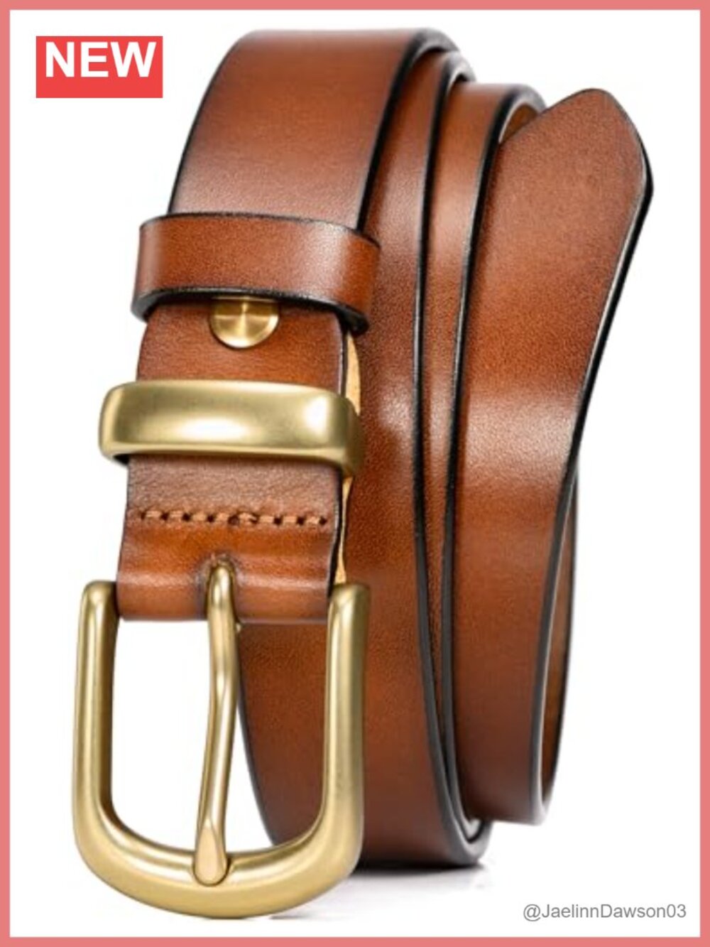 Full Grain Italian Leather Belt 1.1" Gold Buckle for Jeans